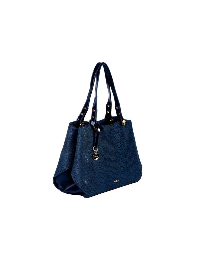Alma Ladies Leather Satchel Handbag with Reptile Texture