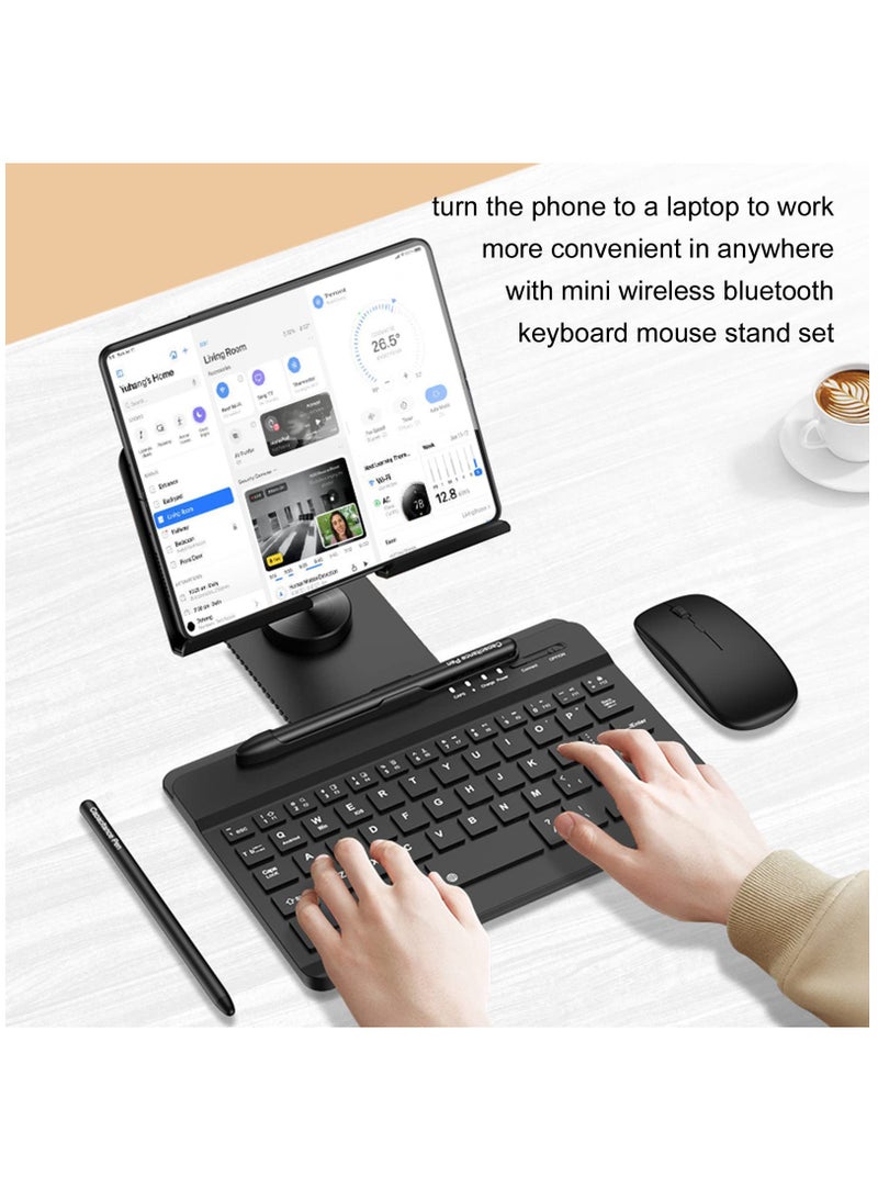 Compatible with Samsung Galaxy Z Fold 4/3/2, Set Include Mini Wireless Bluetooth Keyboard, Mouse, Comfortable & Adjustable Phone Stand, Capacitance Pen, and S Pen Holder [Easy to Carry] -Black