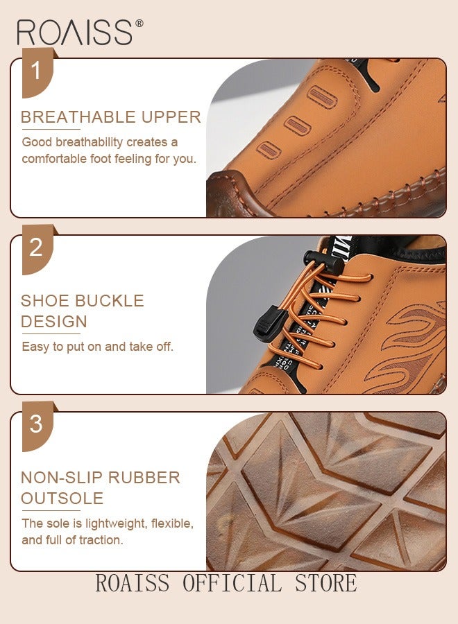 New Mens Casual Drawstring Non-slip Soft Sole Flat Shoes Fashion Round Toe Shoes Daily Hand Stitched Leather Shoes