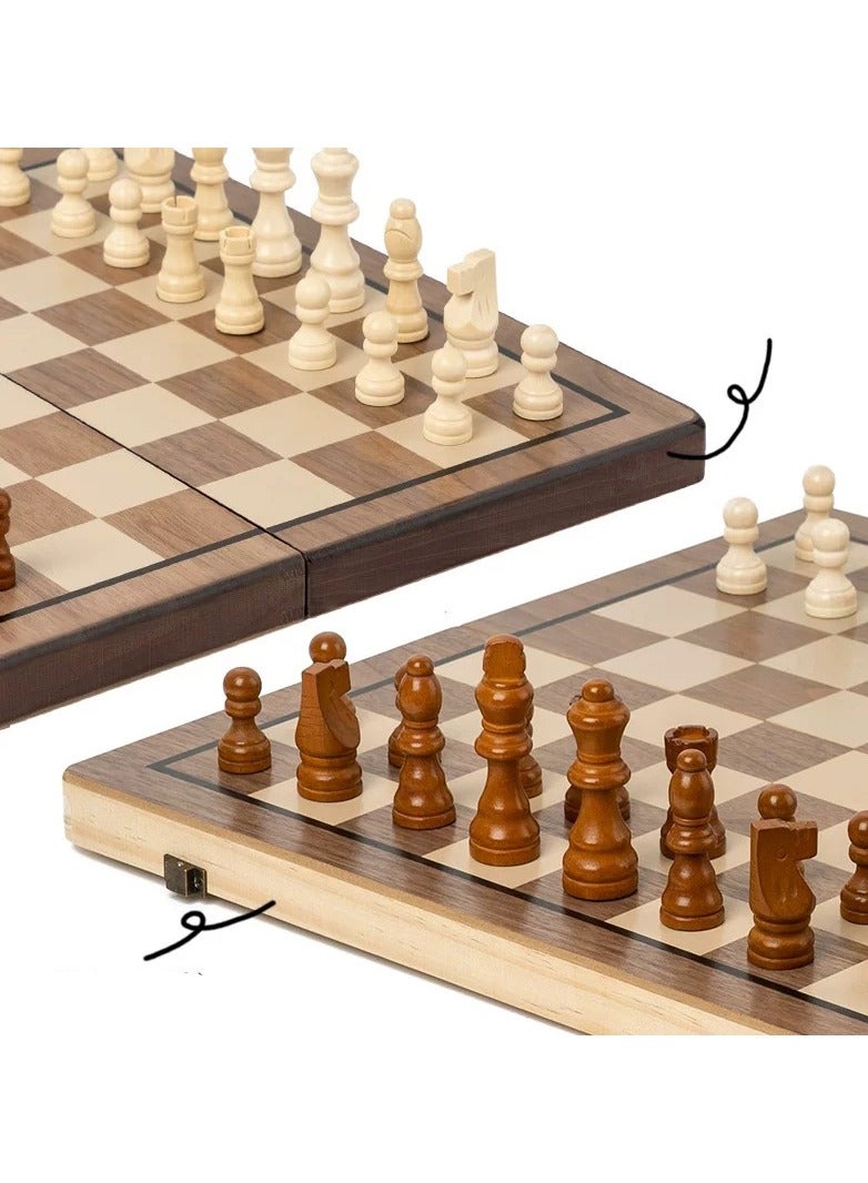 2 in one Chess and Checkers 38cm Premium Quality Wooden Big Magnetic Board Portable Folding Board Game