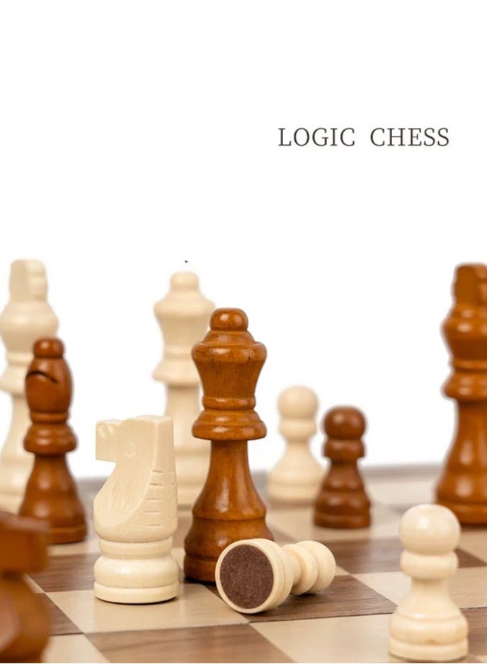 2 in one Chess and Checkers 38cm Premium Quality Wooden Big Magnetic Board Portable Folding Board Game
