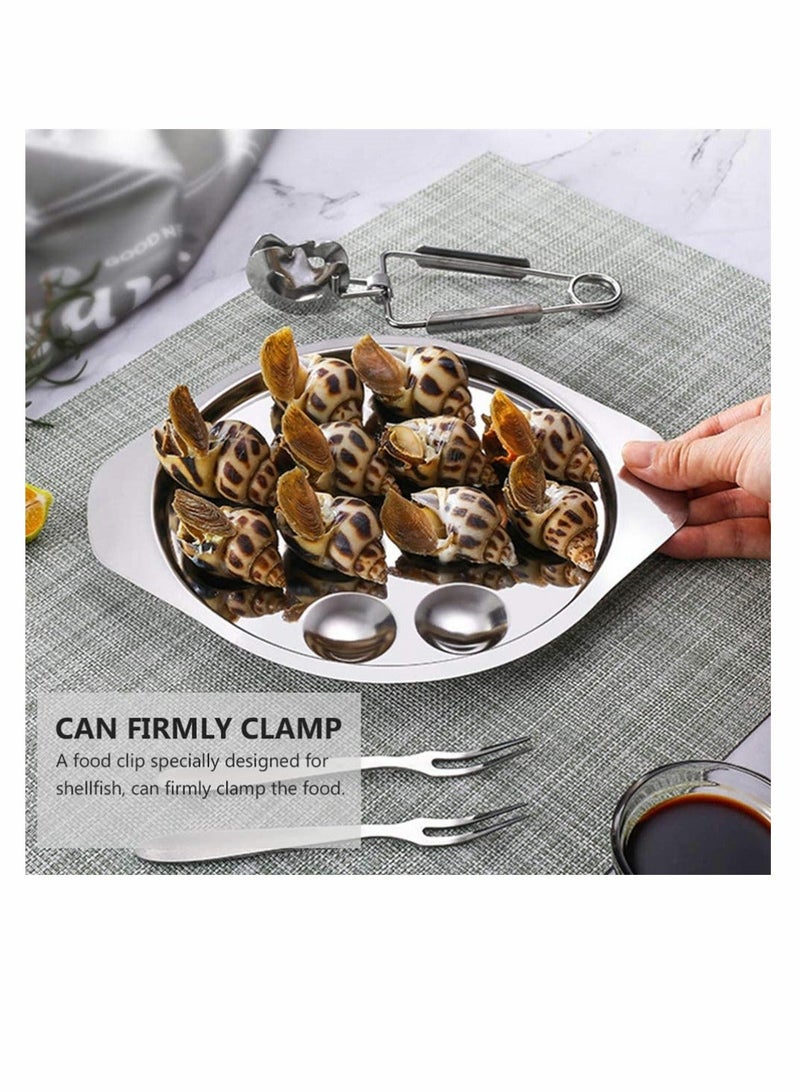 Escargot Dining Set, Stainless Steel Tableware Metal Snail Tong 12 Compartment Holes Plate Fork for Home BBQ Restaurant, 2 Set