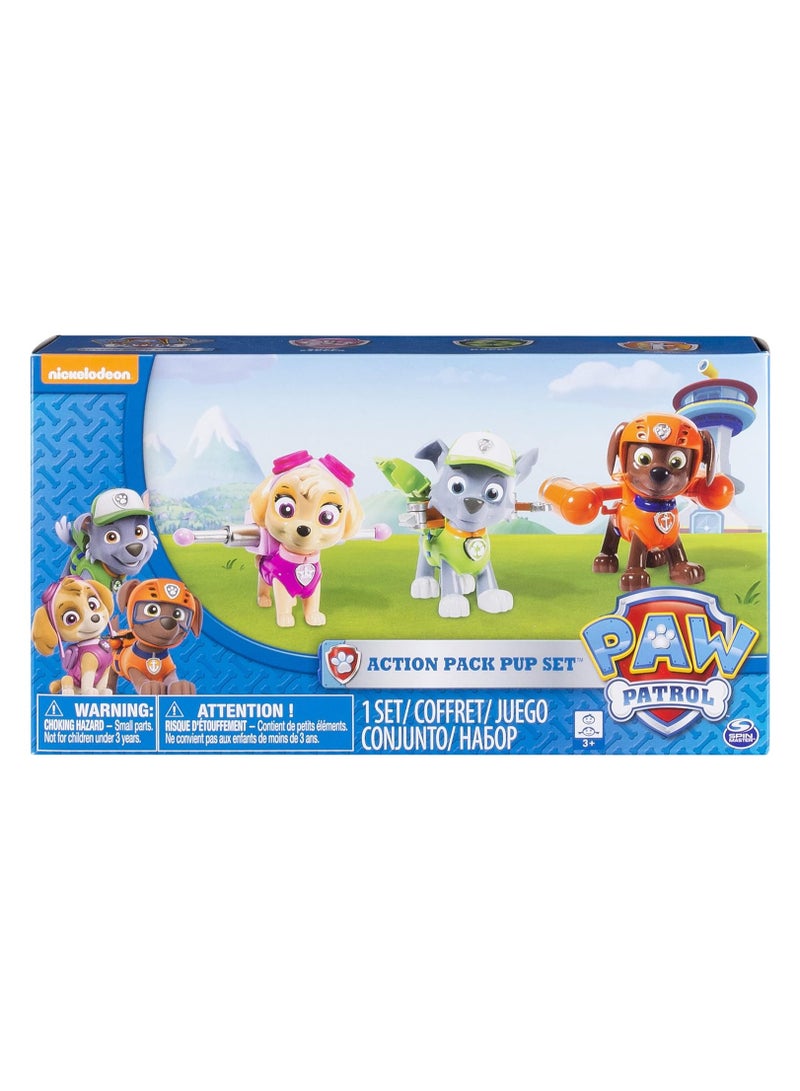 Action Pack Pups Figure Set 3pk Skye Zuma Rocky Multicolor