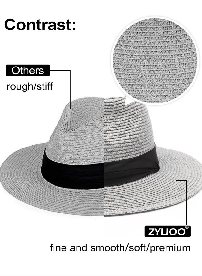 Oversize XXL Straw Sun Hats,Wide Brim Panama Hat,Fedora Summer Beach Hat,UPF Straw Hat for Big Heads