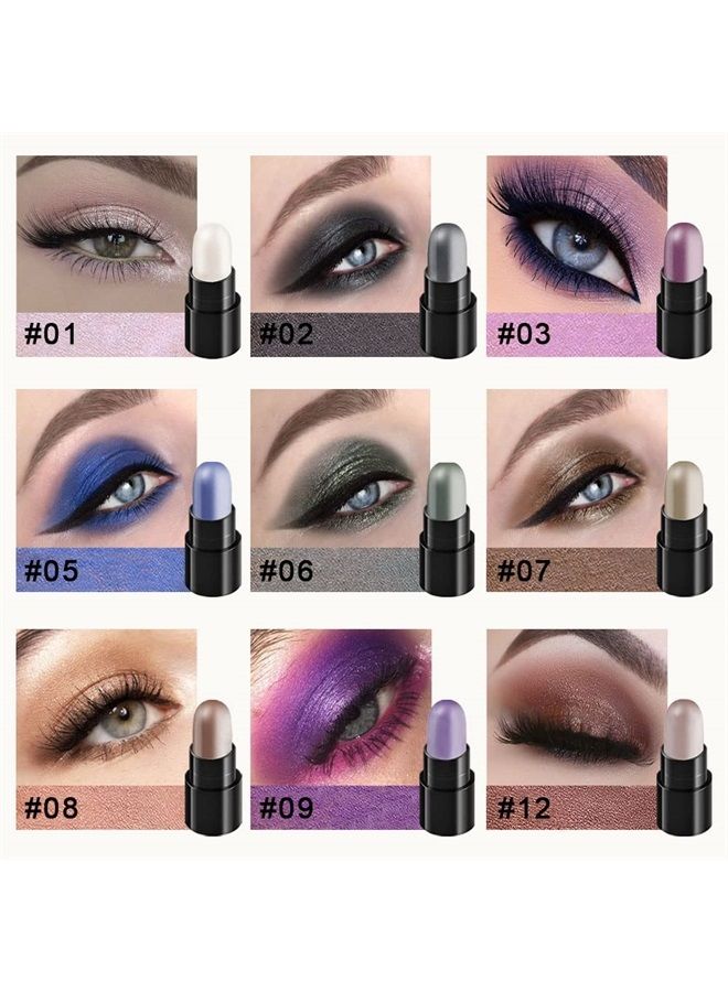 12 Colors Glitter Gradient Eyeshadow Eye shadow Stick Pen Makeup Set, DNM Waterproof Shimmer Pink Eyeshadow Sticks Smoky Makeup Cosmetic (Pink)