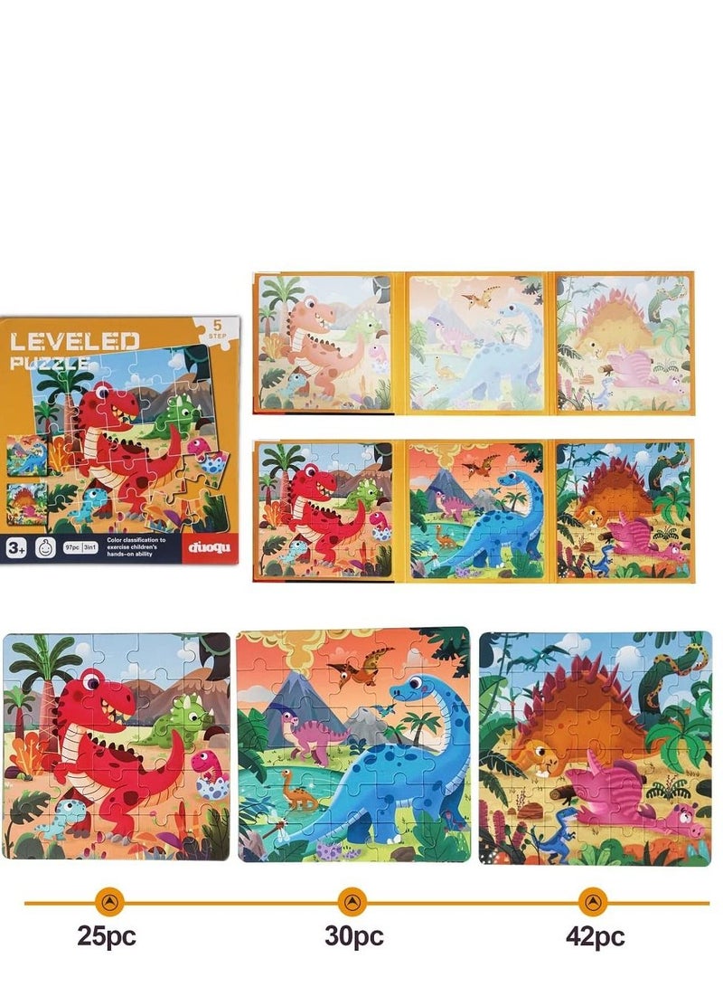 Magnetic Puzzles for Kids Ages 3-7, Dinosaur Themed Magnetic Travel Puzzles Toys, 3 Styles Dinosaur Wooden Jigsaw Puzzle Toys, Travel Games and Travel Toys, for Boys and Girls