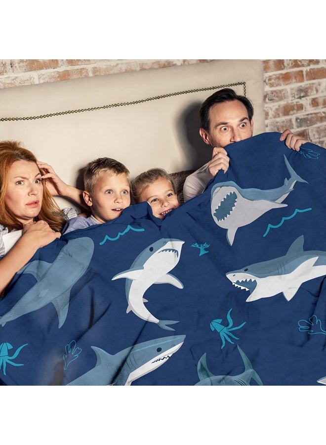 Shark Blanket, Baby Shark Blanket for Boys, Soft Warm Lightweight Fleece Blanket for Kids, Blue Shark Throw Blanket Gift for Shark Lovers Decor for Bedroom Sofa Couch All Seasons (50