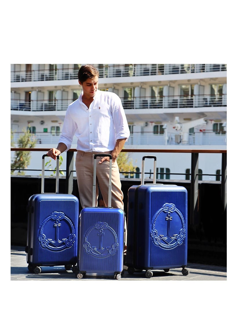 3-Piece ABS Hardshell Luggage Sets (20/24/28 inch), 360° Double Spinner Wheels, TSA Lock System, Cabin Trolley Carryon Travel Luggage Set, Made in Turkey, Travel Suitcase – Navy Blue