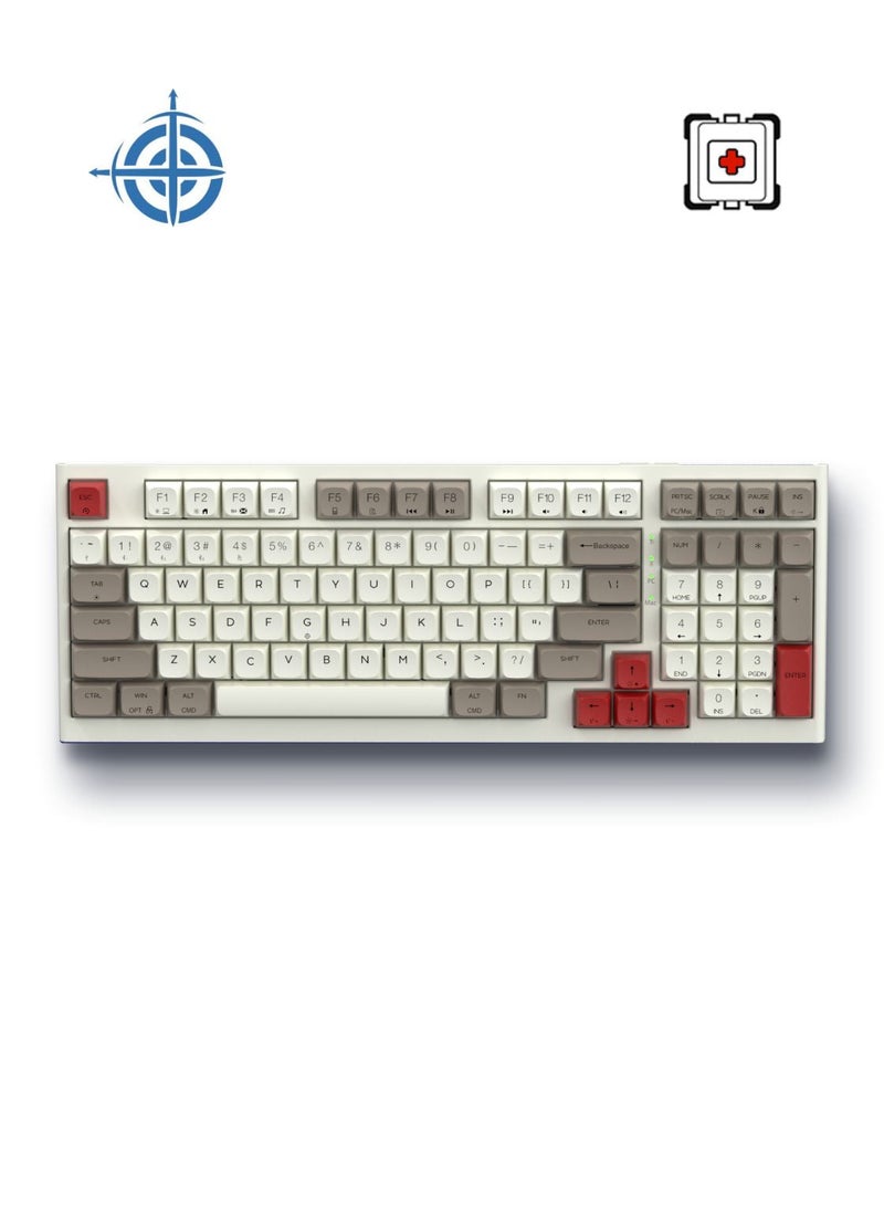 Mechanical Keyboard 97 Keys Hot Swappable Outemu Switch RGB Triple Mode Type-C Wired Bluetooth 2.4GHz PBT Ball Keycaps Gaming Keyboard NKRO Anti-Ghosting - Grey/White Red Switch