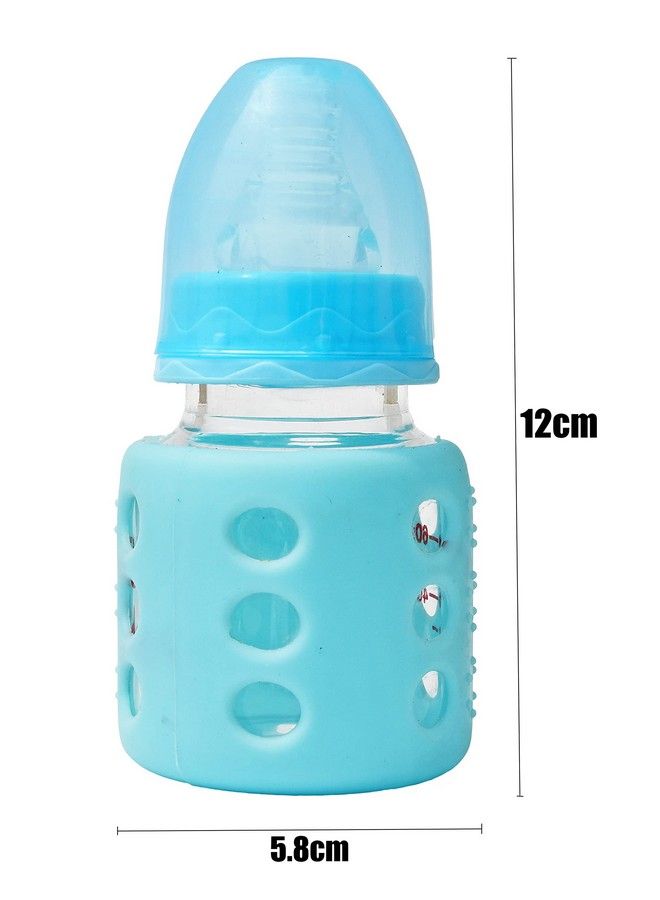 High Borosilicate Glass Feeding Bottle For Baby;Feeder For Newborn ; Super Soft Flow Control & Anti Colic Nipple For Infants;Toddlers Blue & Red (60Ml)