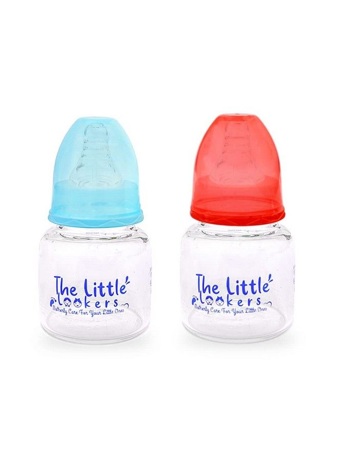 Glass Feeding Bottle For Newborn Baby ; Crystal Diamond Glass Feeders 100% Bpa Free (Combo60Ml Red & Blue)