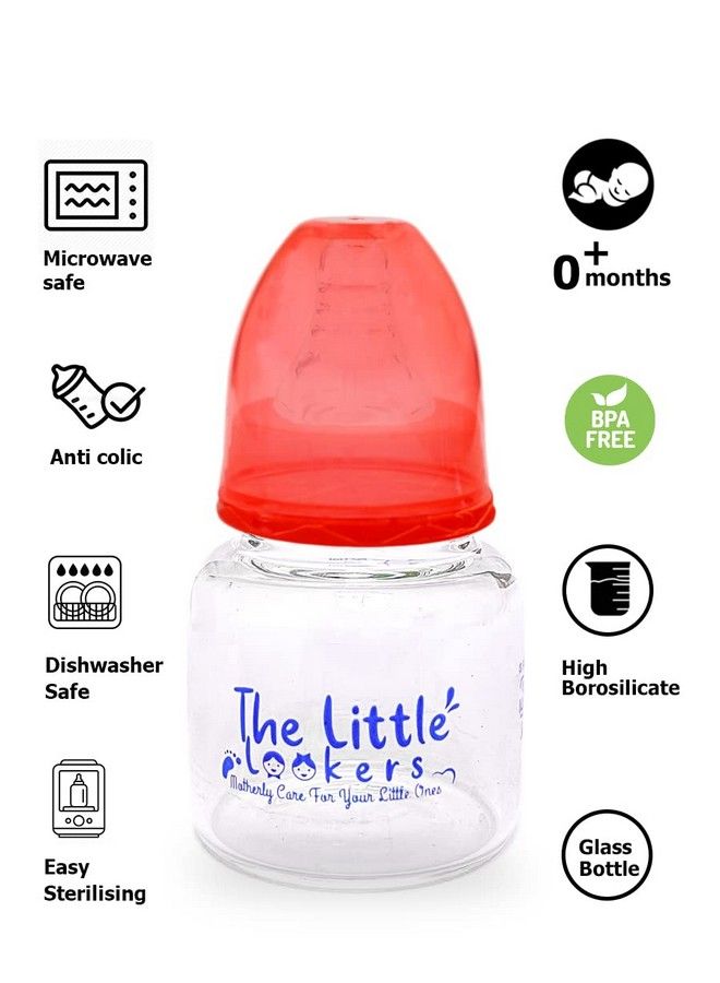 Glass Feeding Bottle For Newborn Baby ; Crystal Diamond Glass Feeders 100% Bpa Free (Combo 60Ml Red & Blue)