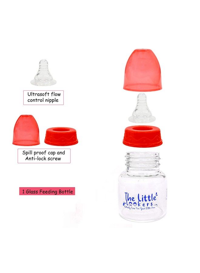 Glass Feeding Bottle For Newborn Baby ; Crystal Diamond Glass Feeders 100% Bpa Free (Combo 60Ml Red & Blue)