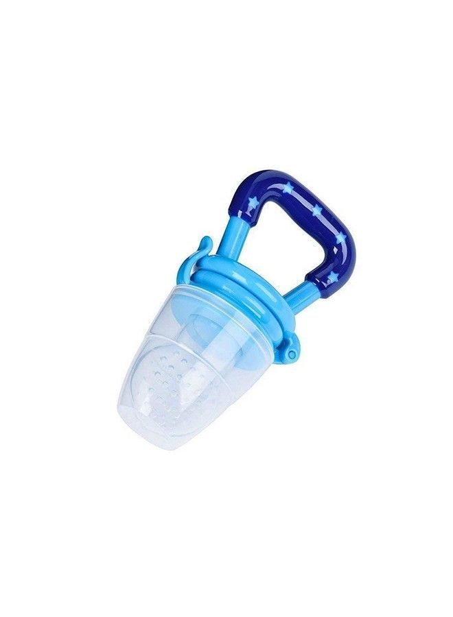 � Infant Baby Squeezy Food Grade Silicone Bottle Feeder & Fruit Shape Silicone Teether With Fruit Pacifier (Squeezy Feeder 'Blue' + Pacifier 'Blue' + Teether 'Grapes') (Pack Of 3)