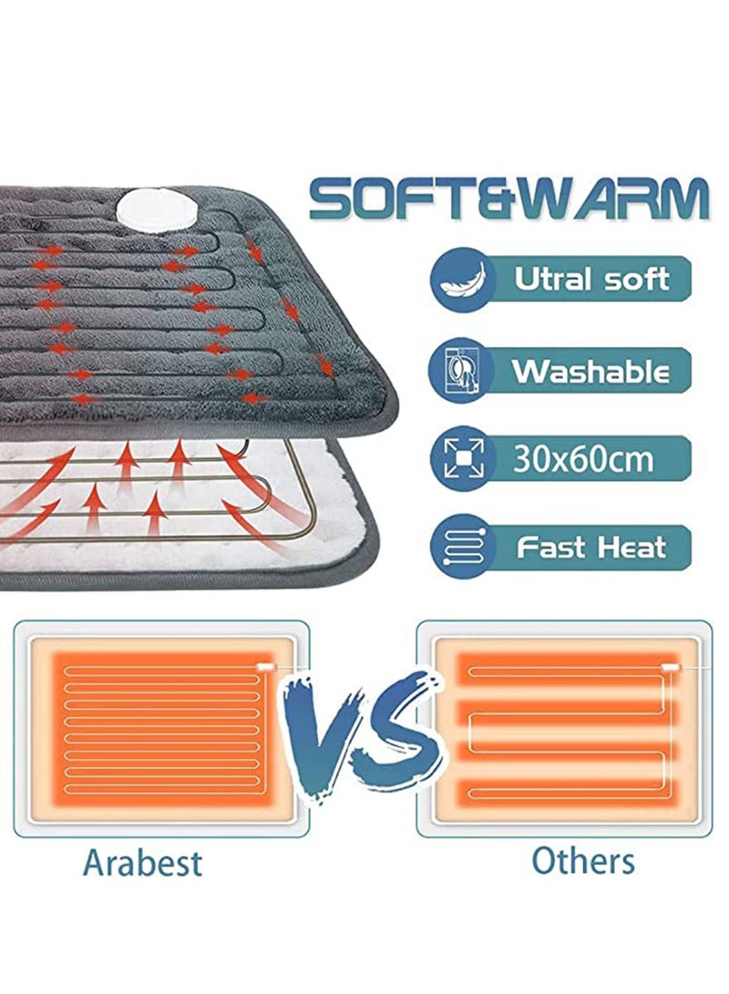 Heating Pad, Electric Heat Pad for Back Pain Relief and Cramps, Ultra-Soft Moist Dry Therapy Heat Pad, Electric Fast Heat Pad 6 Heat Settings with Auto Shut Off and Washable (60 x 30 cm)