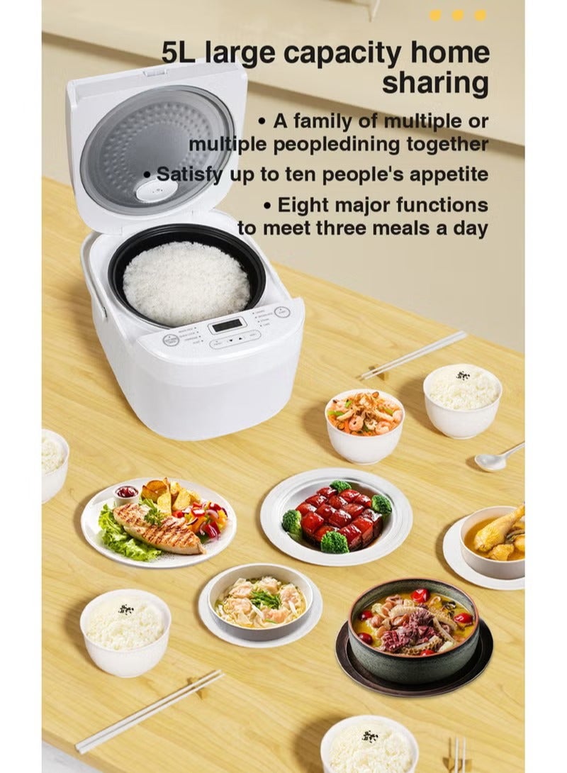 ZOLELE Smart Rice Cooker 5L ZB600 Smart Rice Cooker for Rice With 16 Preset Cooking Functions, 24-Hour Timer, Warm Function, and Non-Stick Inner Pot- Pure White