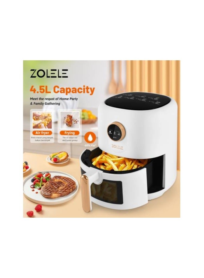 Zolele Electric Air Fryer, 4.5L Capacity, 4D Hot Air Circulation, Non-Stick Coating Fried Basket, Window Basket, Wide Preset, Black | ZA004-BLACK