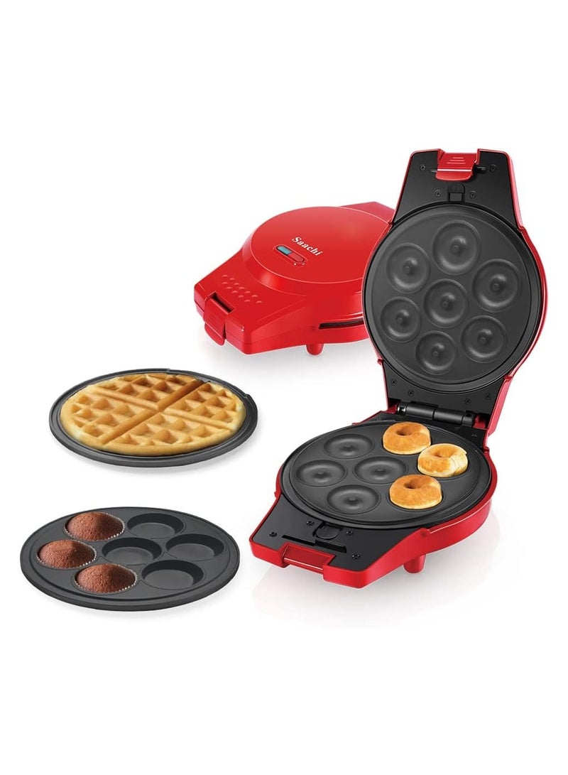 Sandwich And Waffle Iron 3 in 1 Electric Waffle Maker With 3 Interchangeable Non Stick Plates Donut Waffle And Ice Bag Easy To Clean