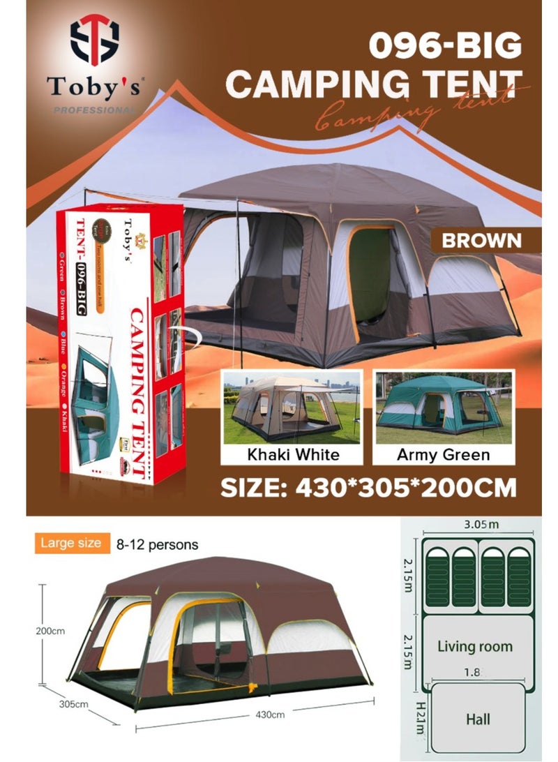 Tobyâ€™S New 8-12 Person Double Layer Outdoor Camping Tent Two Bedrooms And A Living Room Family Cabin (Brown)