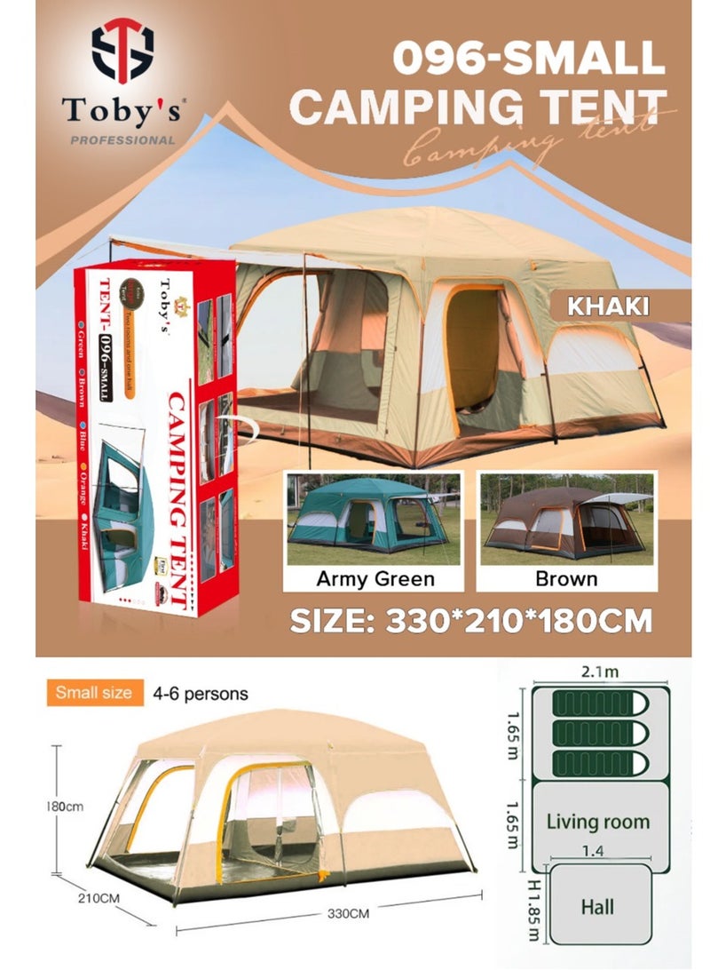 Toby’s New 4-6 person double layer outdoor camping tent two bedrooms and a living room family cabin (Khaki)