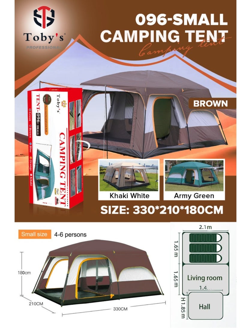 Toby’s New 4-6 person double layer outdoor camping tent two bedrooms and a living room family cabin (Brown)