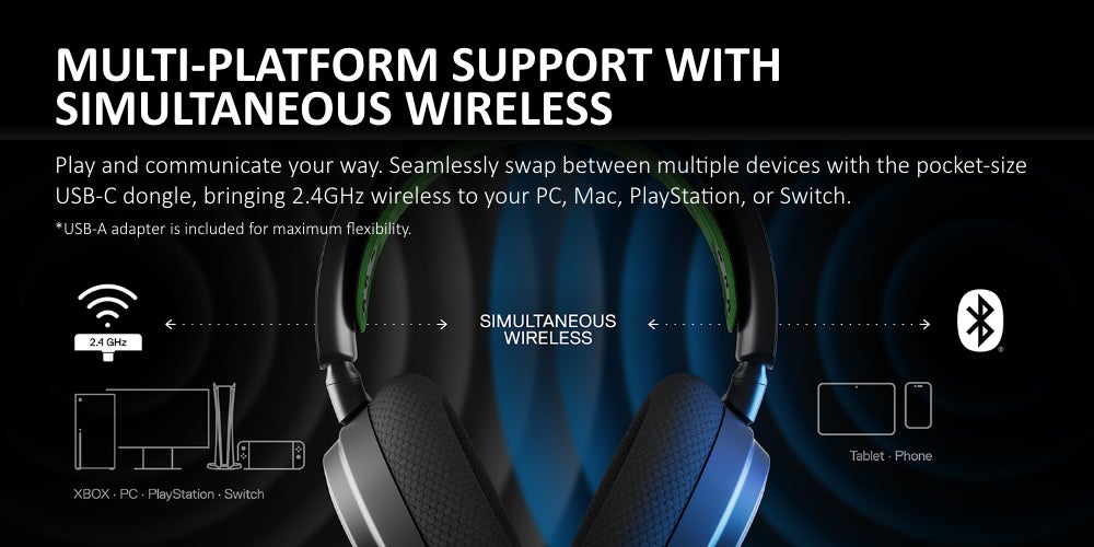 Arctis Nova 7X Wireless Multi System Gaming & Mobile Headset, Nova Acoustic System, 2.4GHz+Bluetooth, 38Hr Battery, ClearCast Gen2 Mic, For Xbox Series X|S, PC, PS5, Black | 61565