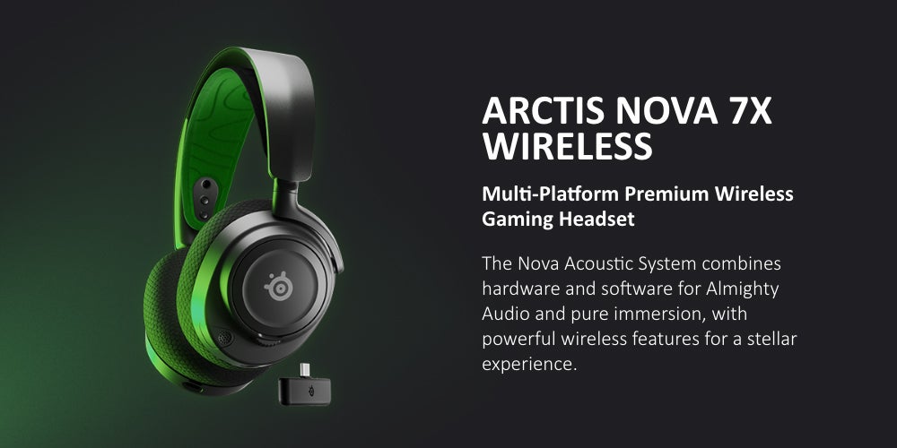 Arctis Nova 7X Wireless Multi System Gaming & Mobile Headset, Nova Acoustic System, 2.4GHz+Bluetooth, 38Hr Battery, ClearCast Gen2 Mic, For Xbox Series X|S, PC, PS5, Black | 61565