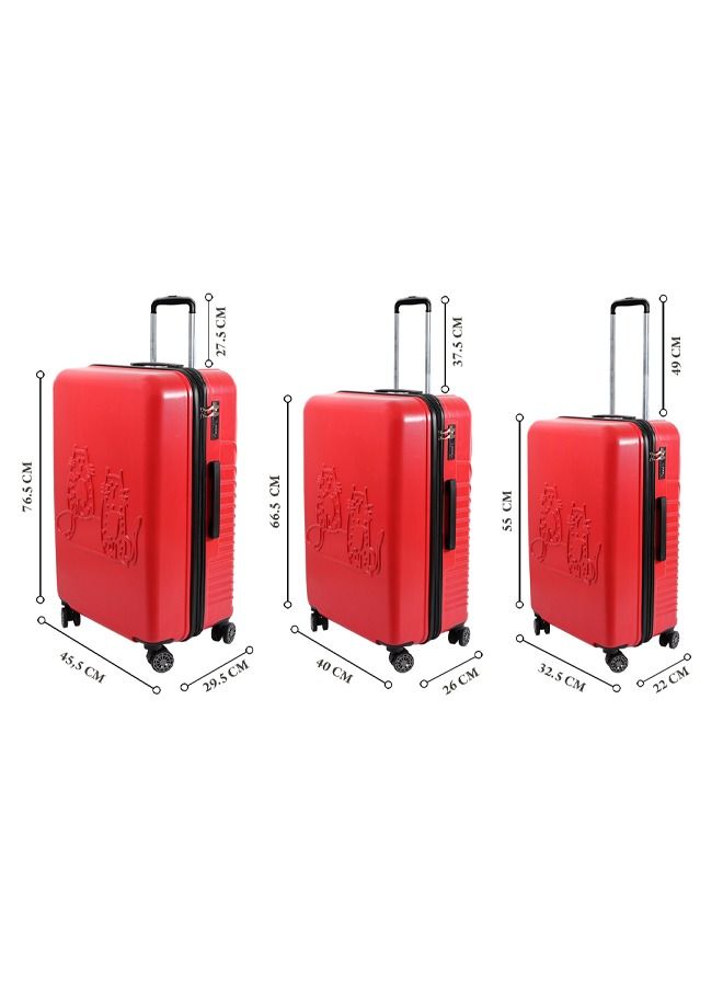 Biggdesign 3 Piece Cats Design Carry On Luggage Set Red
