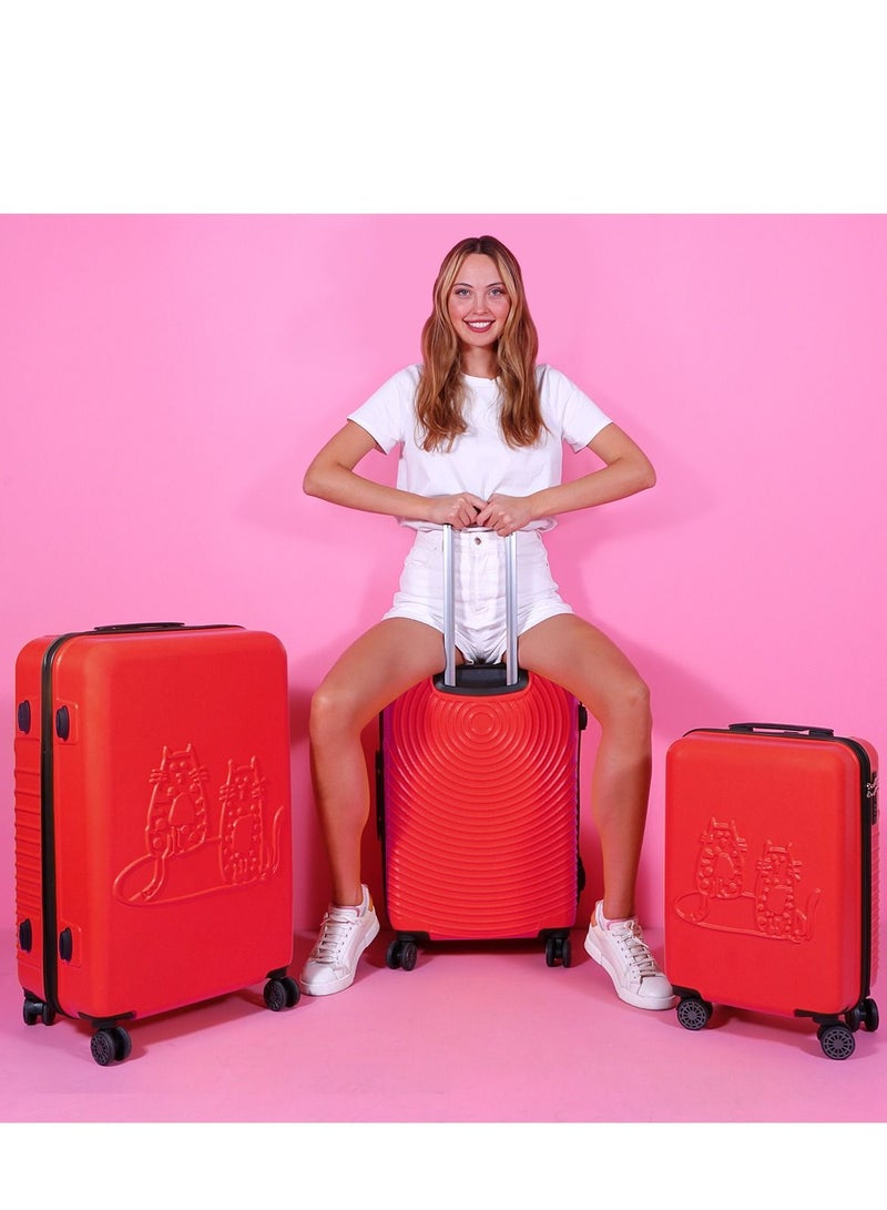 Biggdesign 3 Piece Cats Design Carry On Luggage Set Red