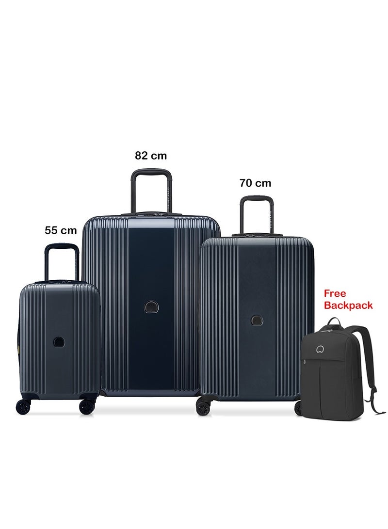Delsey Ophelie 55+70+82cm Cabin & Check-In Luggage Trolley Set Ink Blue
