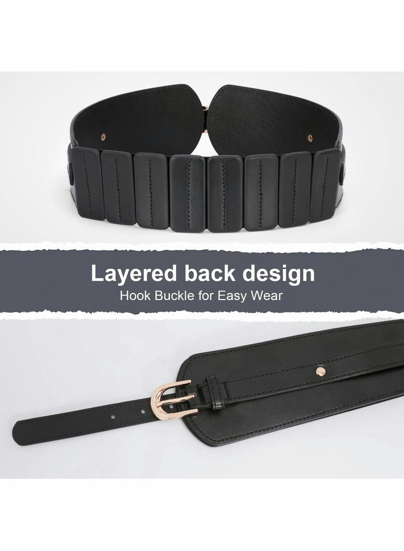 Women's Wide Elastic Waist Belt Ladies Stretch Cinch Belt for Dress with Fashion Layered Back