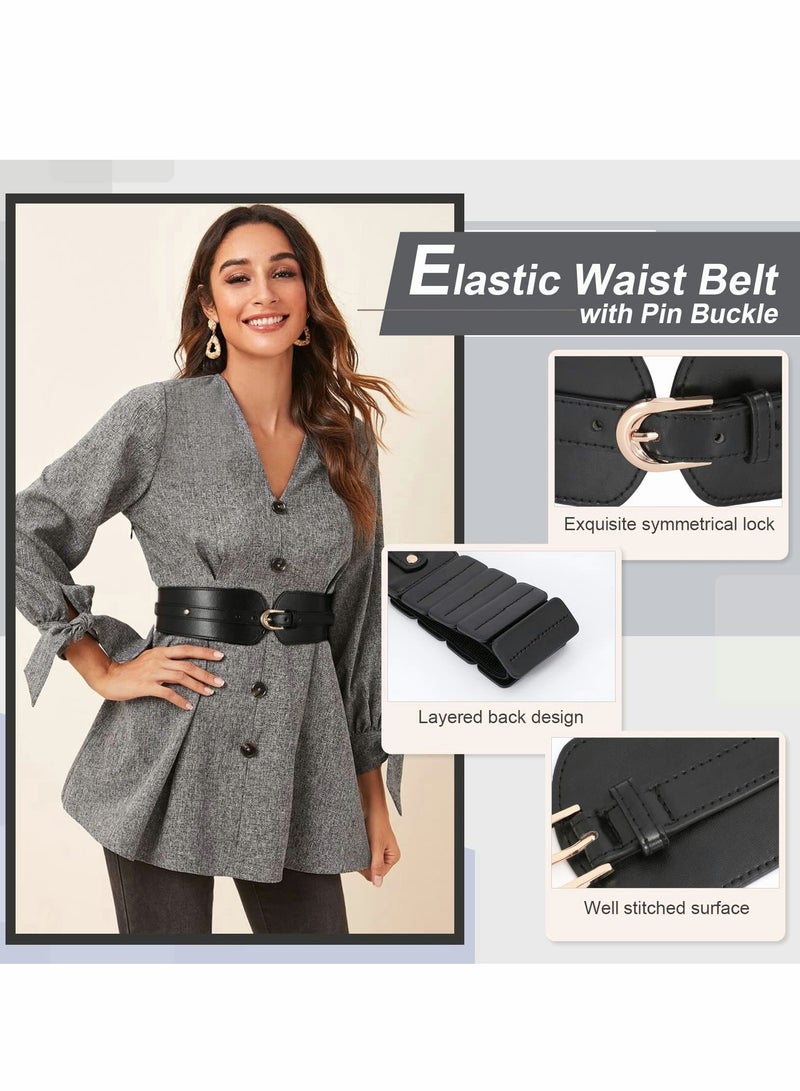 Women's Wide Elastic Waist Belt Ladies Stretch Cinch Belt for Dress with Fashion Layered Back