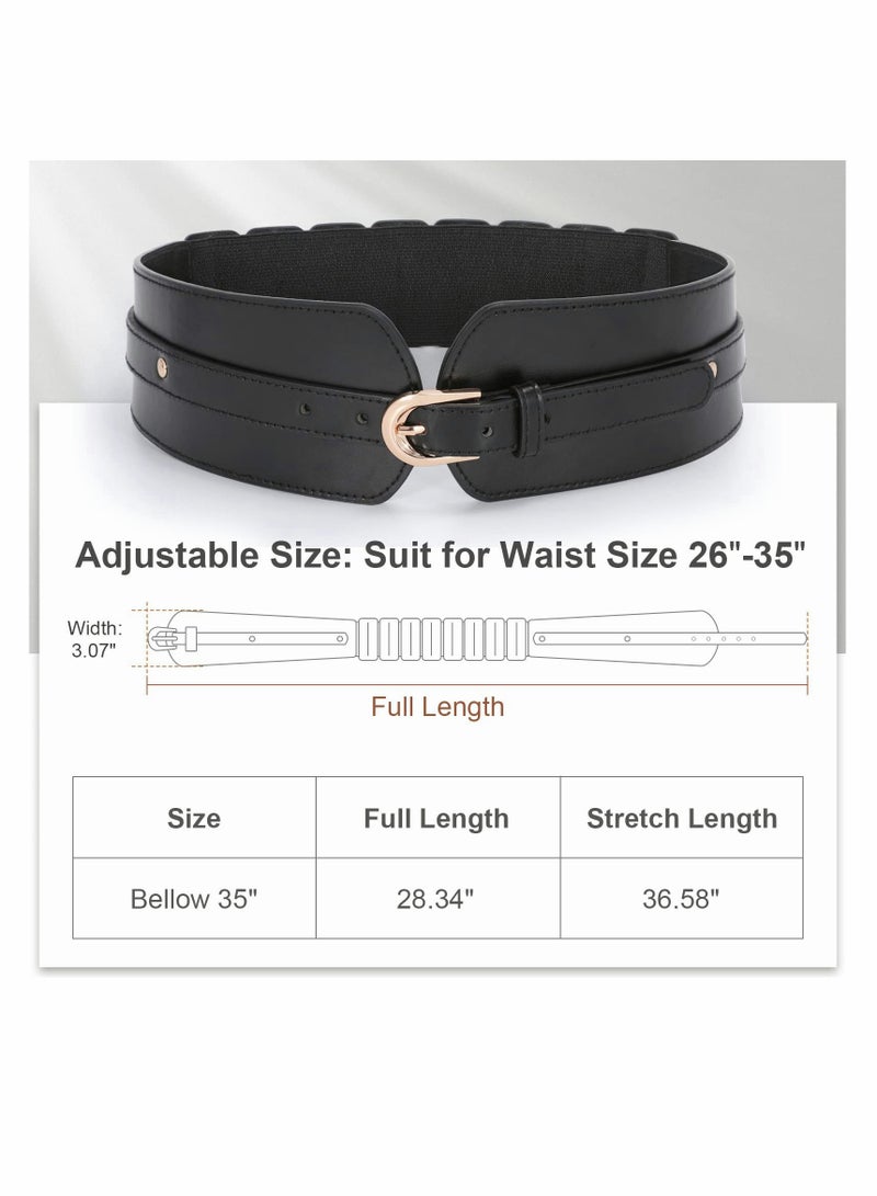 Women's Wide Elastic Waist Belt Ladies Stretch Cinch Belt for Dress with Fashion Layered Back