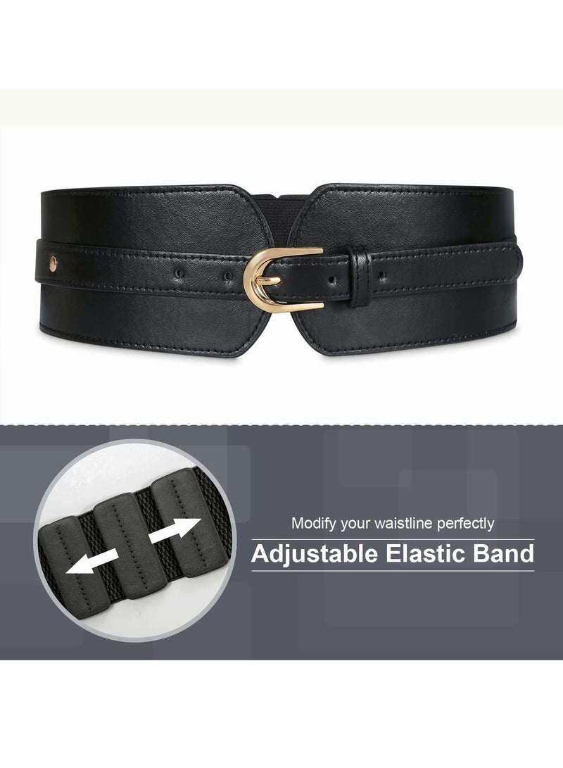 Women's Wide Elastic Waist Belt Ladies Stretch Cinch Belt for Dress with Fashion Layered Back