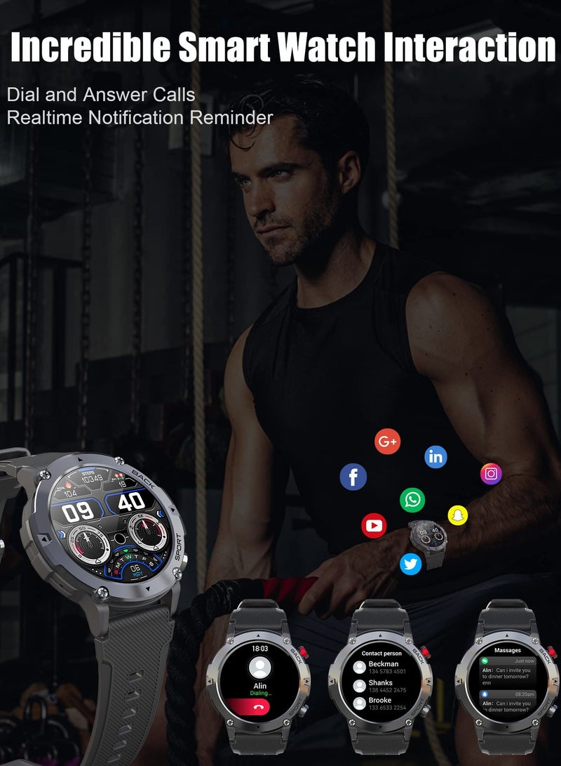 Smart Watch for Men, Fitness Smartwatch with Bluetooth Call, IP68 Waterproof, Heart Rate Monitor, Sleep Tracker, and 20+ Sports Modes for Android and iOS