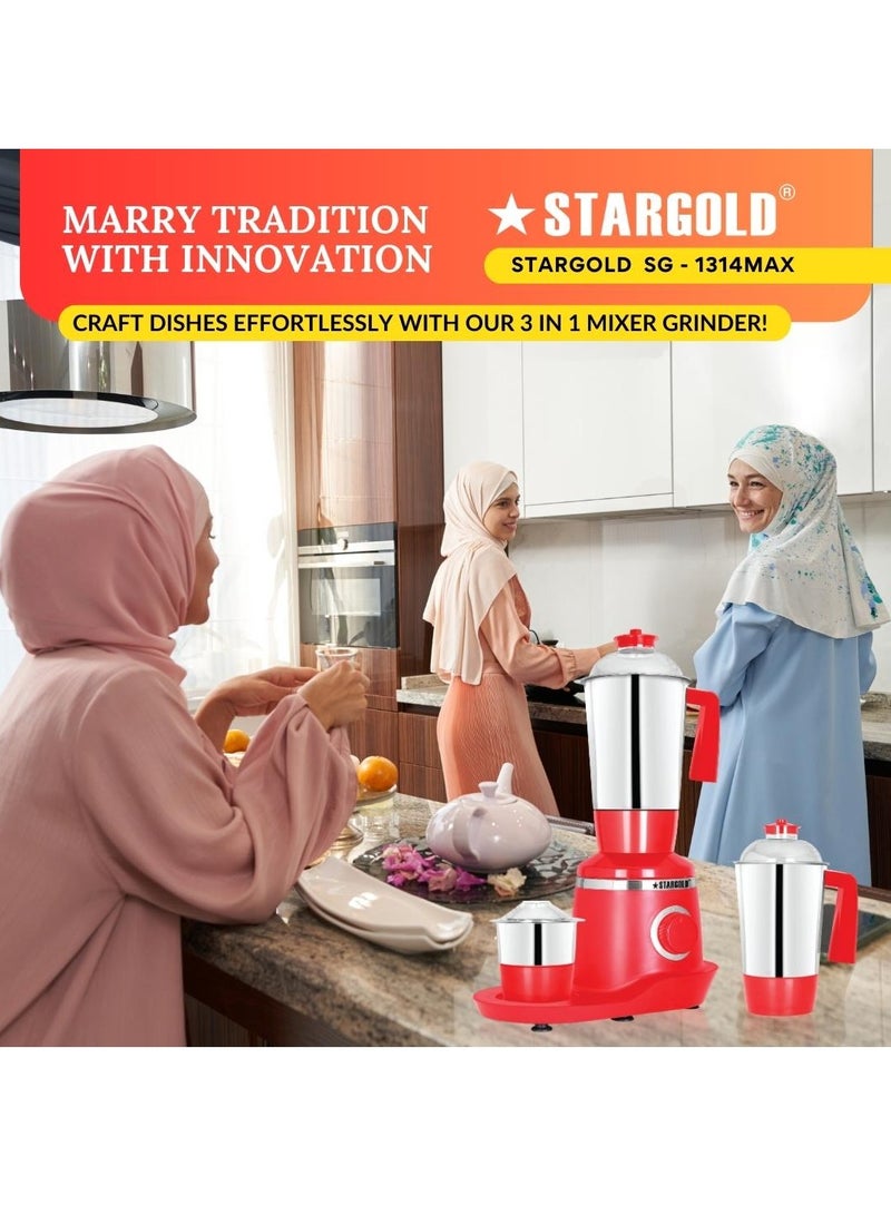 3 in 1 Mixer Grinder With Stainless Steel Powerful Copper Motor 800W