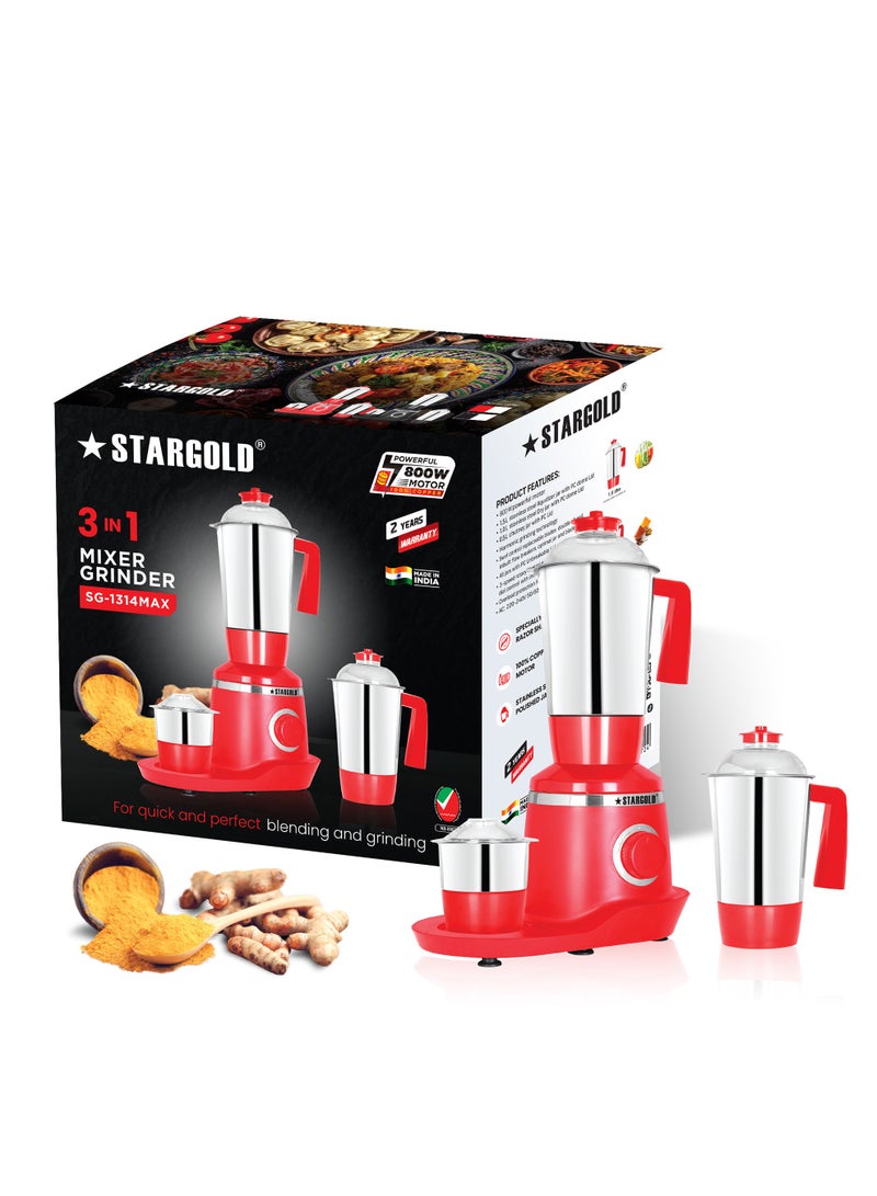 3 in 1 Mixer Grinder With Stainless Steel Powerful Copper Motor 800W