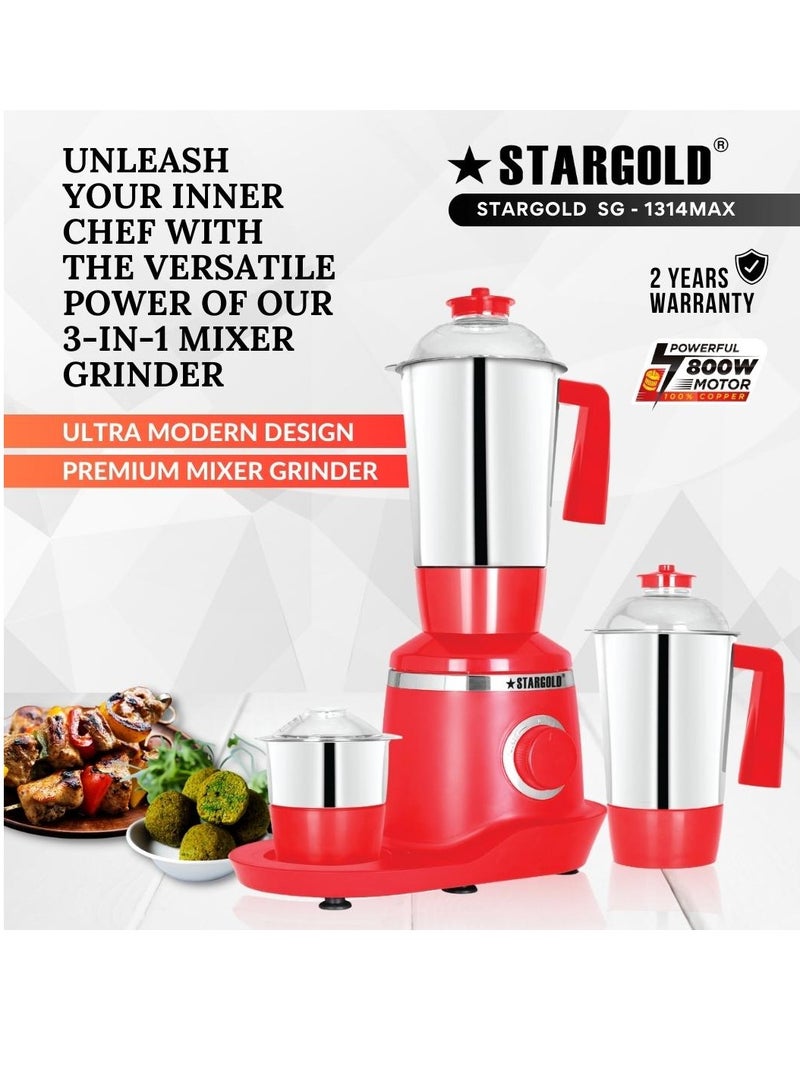 3 in 1 Mixer Grinder With Stainless Steel Powerful Copper Motor 800W