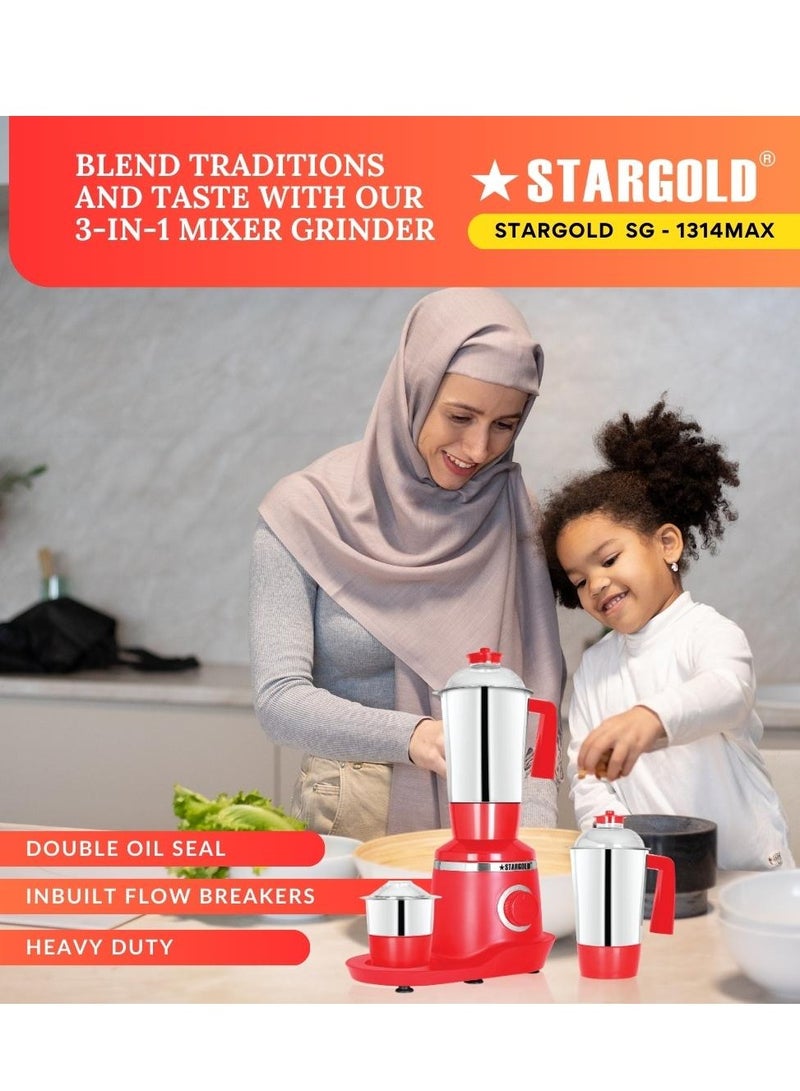 3 in 1 Mixer Grinder With Stainless Steel Powerful Copper Motor 800W