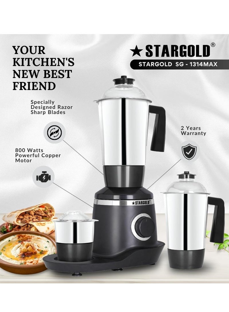 3 in 1 Mixer Grinder With Stainless Steel Powerful Copper Motor 800W