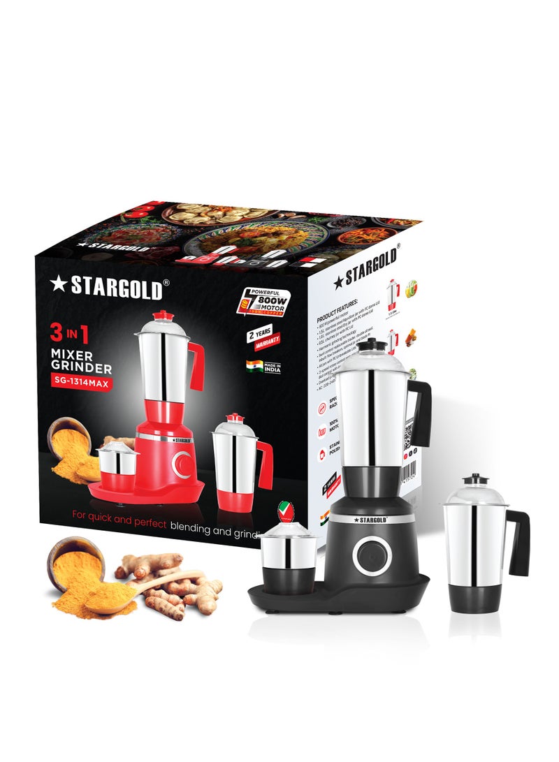 3 in 1 Mixer Grinder With Stainless Steel Powerful Copper Motor 800W