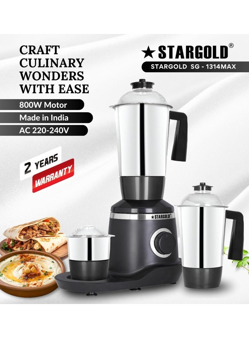 3 in 1 Mixer Grinder With Stainless Steel Powerful Copper Motor 800W