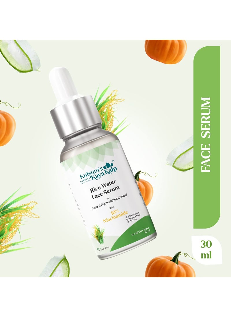 Kulsum's Kaya Kalp Herbals Rice Water Face Serum for Acne Pigmentation Control with 10% Niacinamide Serum All Skin Type 30ml