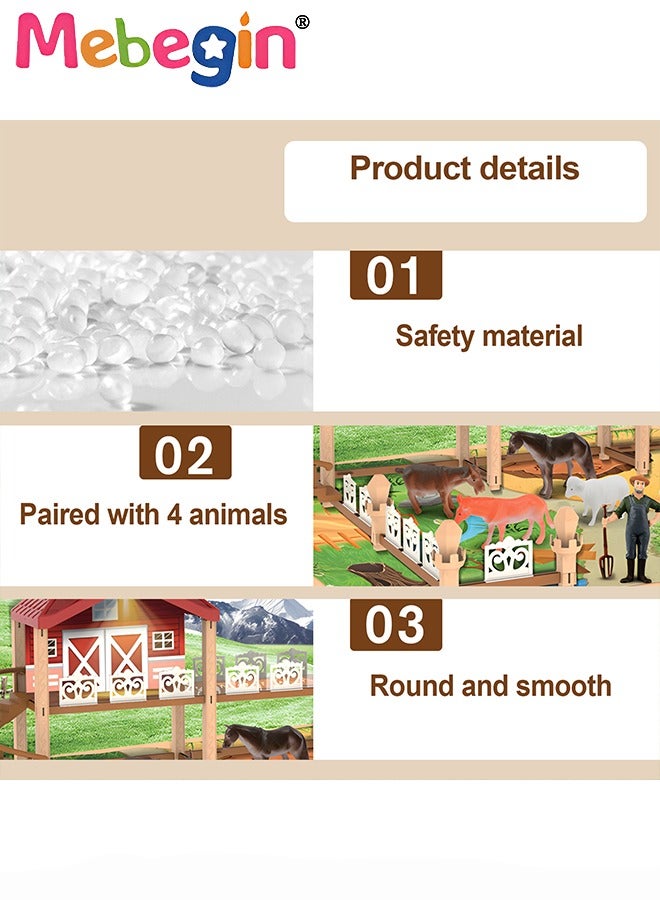Farm Animals Playset Toys, Plastic Farm Animals Figurines and Fence Play Toy, Toy Farm Kit with Farmer, Animals and Building, Farming Model Toys Gifts for Kids 3+