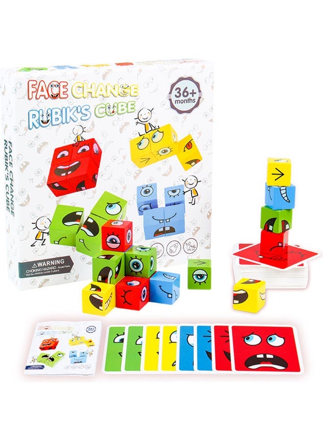 Wooden Face-Changing Cube And Block Building Game