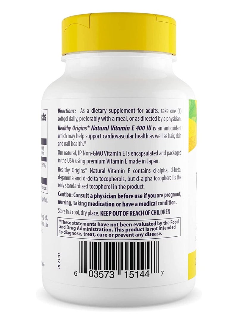 Vitamin E, 400 IU with Naturally Sourced Mixed Tocopherols - Vitamin E Supplement - Non-GMO & Gluten-Free Skin, Hair, & Nails Vitamin - 90 Softgels