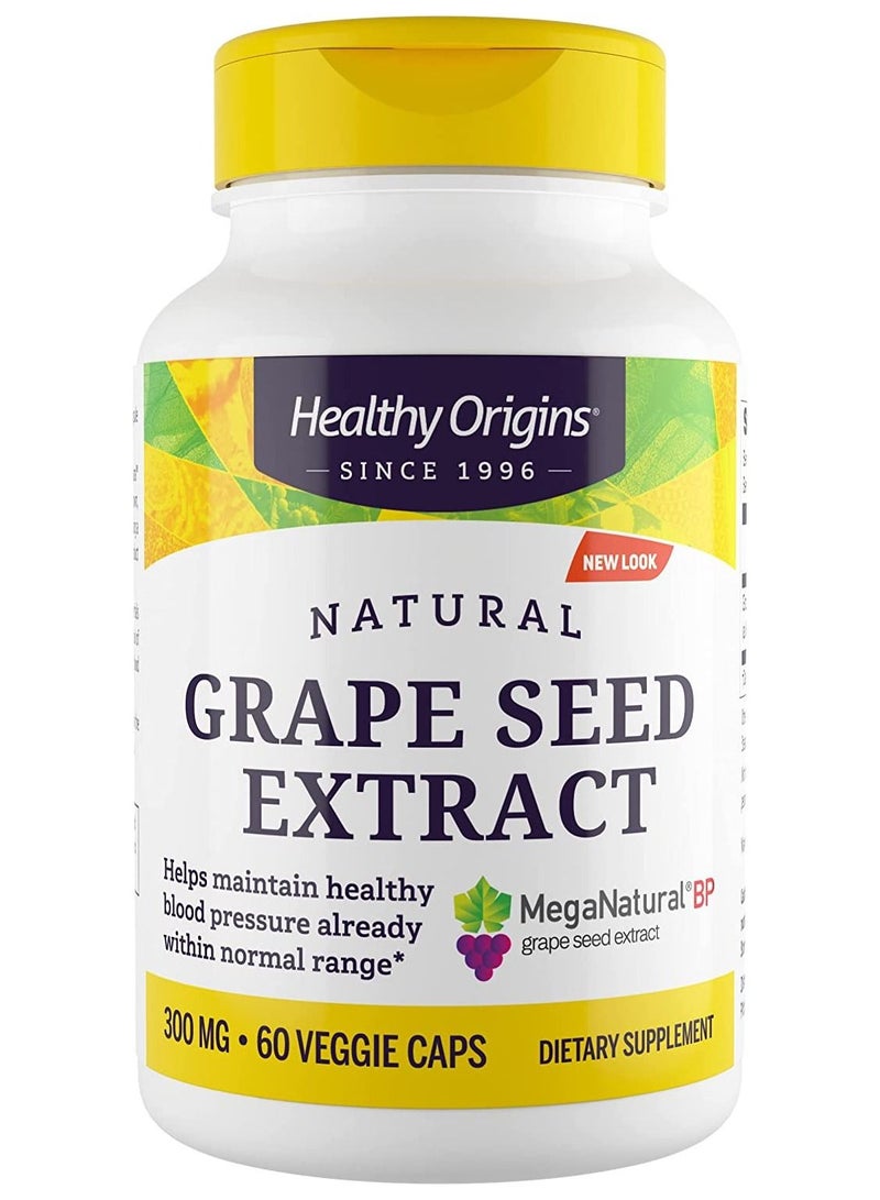 MegaNatural BP-Grape Seed Extract, 300 mg - Blood Flow Support - Premium Grapeseed Extract Capsules - Non-GMO & Gluten-Free Supplement - 60 Veggie Capsules