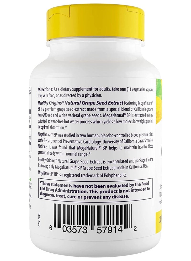 MegaNatural BP-Grape Seed Extract, 300 mg - Blood Flow Support - Premium Grapeseed Extract Capsules - Non-GMO & Gluten-Free Supplement - 60 Veggie Capsules