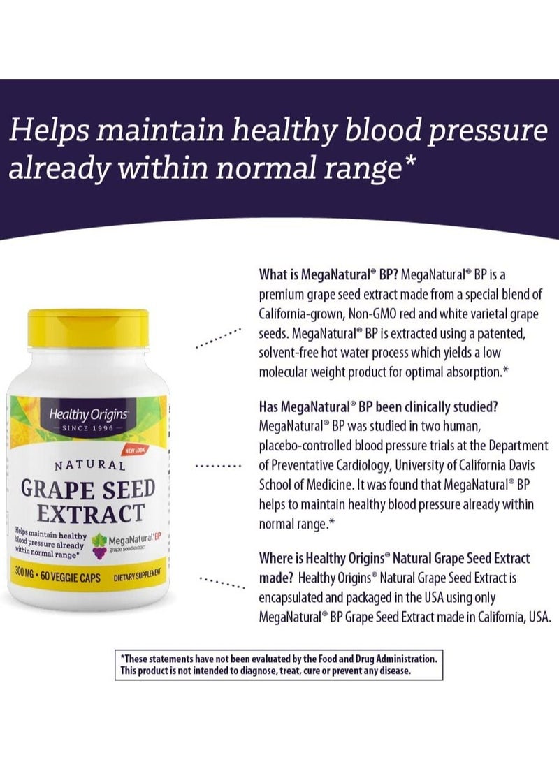 MegaNatural BP-Grape Seed Extract, 300 mg - Blood Flow Support - Premium Grapeseed Extract Capsules - Non-GMO & Gluten-Free Supplement - 60 Veggie Capsules