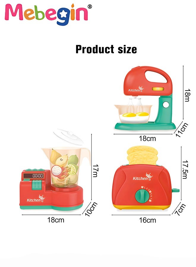3 in 1 Kitchen Pretend Playset with Toaster, Blender and Juicer, Kitchen Appliances for Kids, Creative Play House Toys, Ideal Gift for Kids